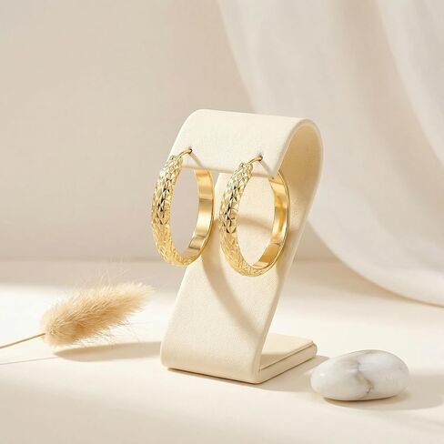 Gold Hoop Earrings 14K Gold Earrings for Women 14K Gold Hoop Earring for Womens Hoops Mesh Engrave with Vintage Elegance Hoops Earring for Womens in Saudi Arabia