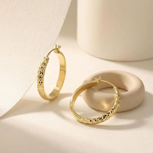 Gold Hoop Earrings 14K Gold Earrings for Women 14K Gold Hoop Earring for Womens Hoops Mesh Engrave with Vintage Elegance Hoops Earring for Womens in Saudi Arabia