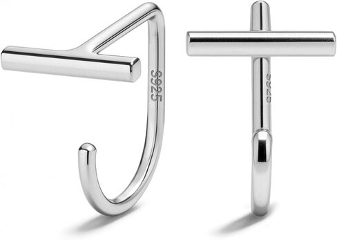 925 Sterling Silver 14K Gold Plated Huggie Half Hoop Earrings — Sleep-Friendly Poke-Free Hypoallergenic Stackable Earring — Comfortable & All Day Wear (Bar,White-Gold) in Saudi Arabia