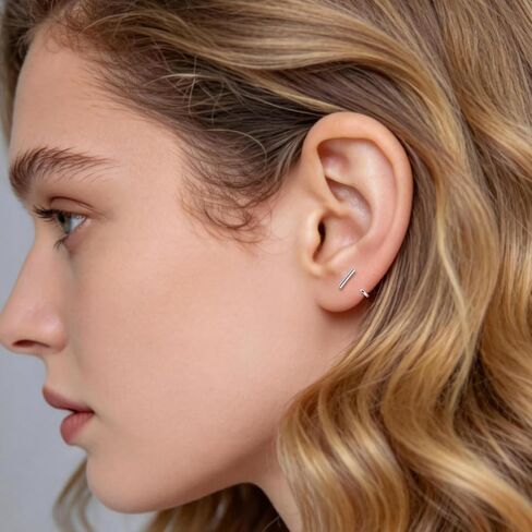 925 Sterling Silver 14K Gold Plated Huggie Half Hoop Earrings — Sleep-Friendly Poke-Free Hypoallergenic Stackable Earring — Comfortable & All Day Wear (Bar,White-Gold) in Saudi Arabia