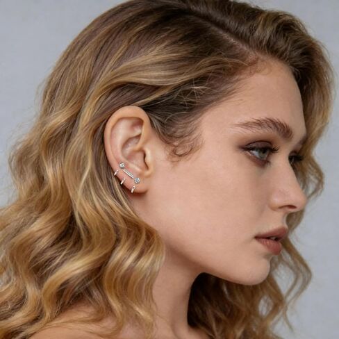 925 Sterling Silver 14K Gold Plated Huggie Half Hoop Earrings — Sleep-Friendly Poke-Free Hypoallergenic Stackable Earring — Comfortable & All Day Wear (Bar,White-Gold) in Saudi Arabia