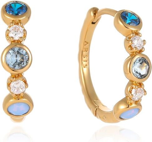 ARSIS Bubble CZ Huggie Hoop Earrings for Women, 18K Gold Plated, 925 Sterling Silver Posts Small Hoop Bezel Earrings, Lightweight, Hypoallergenic Dainty Hoops for Daily Wear, Jewelry Gift for Her in Saudi Arabia