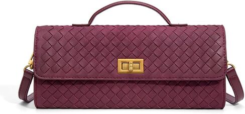 Women's Handmade Woven Evening Bag Leather Clutch Handbag Fashion Crossbody Purse Wine Red-Suede in Saudi Arabia
