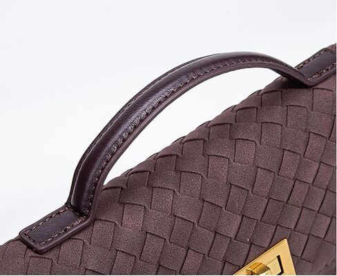 Women's Handmade Woven Evening Bag Leather Clutch Handbag Fashion Crossbody Purse Wine Red-Suede in Saudi Arabia