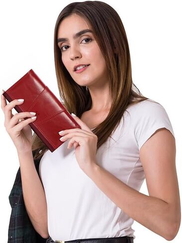 محافظ حجب RFID للنساء محفظة جلدية طويلة للسيدات محفظة نسائية ثنائية الطي مع نافذة لبطاقة الهوية بجيب للعملات المعدنية in Kuwait