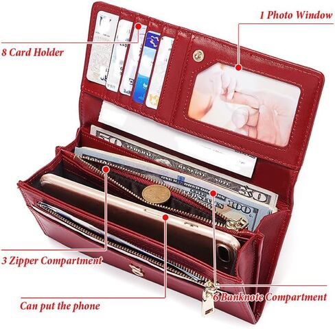محافظ حجب RFID للنساء محفظة جلدية طويلة للسيدات محفظة نسائية ثنائية الطي مع نافذة لبطاقة الهوية بجيب للعملات المعدنية in Kuwait