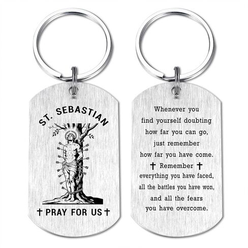 St. Sebastian Prayer Keychain for Athletes Sports Players - Saint Sebastian Patron Saint of Athletes Soldiers Archers Gift, Confirmation Gifts for Men, Son Grandson Graduation Birthday Presents in Saudi Arabia