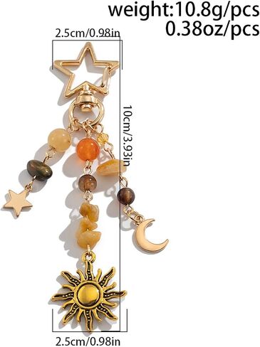 Boho Sun Moon Star Keychain for Women, Gemstone Crystal Key Ring, Bohemian Tassel Purse Charm, Spiritual Astrology Gift for Bag Car Keys in Saudi Arabia