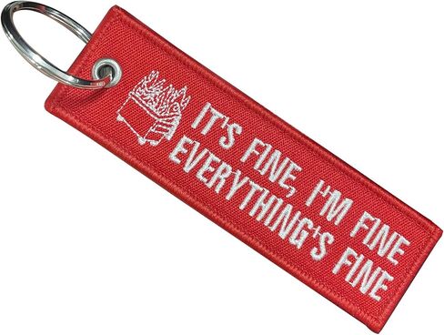 Graceful life Funny Embroidery Keychain I'm Fine Everything's Fine Red Fabric Key Ring for Bag Car Key Decoration Gift in Saudi Arabia