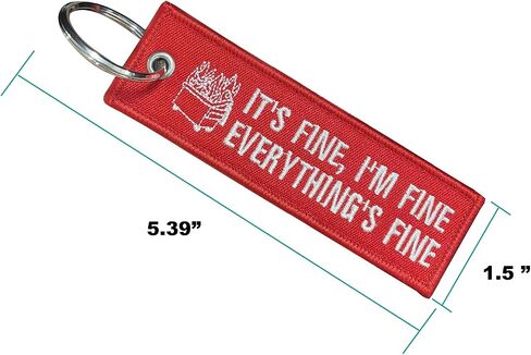 Graceful life Funny Embroidery Keychain I'm Fine Everything's Fine Red Fabric Key Ring for Bag Car Key Decoration Gift in Saudi Arabia