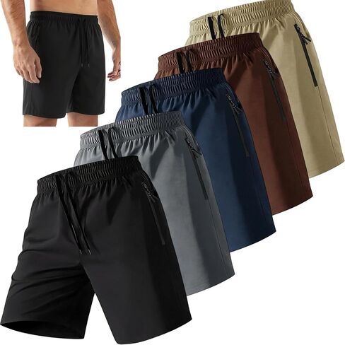 5 Pack Men's Athletic Gym Shorts with Zipper Pockets Quick Dry Basketball Workout Running Shorts in Saudi Arabia