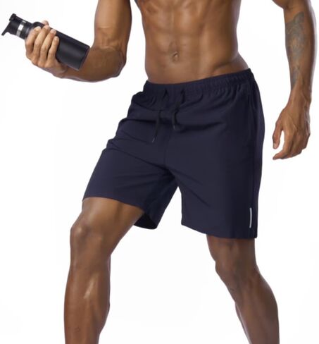 Men's Summer Sports Shorts Quick Drying Lightweight Adjustable Drawstring Side Pockets Reflective Trim for Running Cycling in Kuwait
