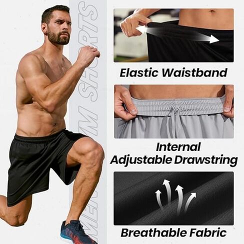 Men's Summer Sports Shorts Quick Drying Lightweight Adjustable Drawstring Side Pockets Reflective Trim for Running Cycling in Kuwait