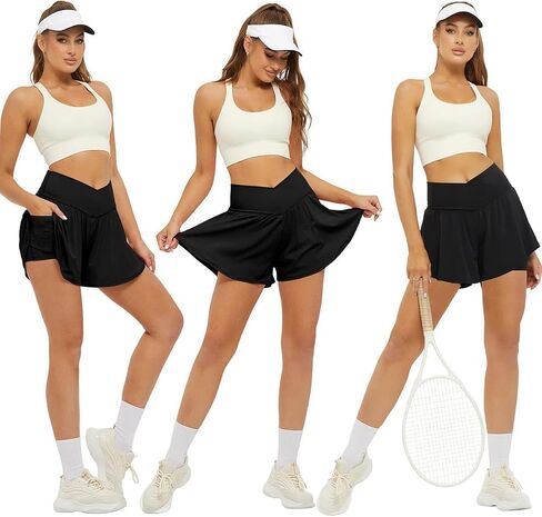 1 Pack Athletic Shorts for Women | 2 in 1 with Pockets, Spandex Butterfly Workout & Tennis Skorts in Kuwait