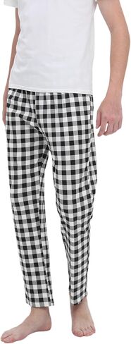 Pajama Pants Mens Soft Cotton Sleep Lounge Pants Elastic Waist Gingham Pajama Bottoms for Men in Kuwait