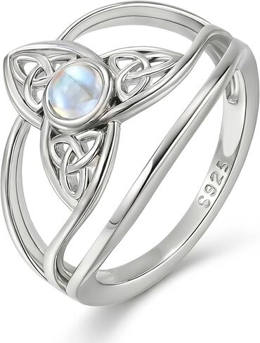 Celtic Moonstone Ring for Women, 925 Sterling Silver Knot Ring with Genuine Moonstone, Fixed Band Irish Inspired Jewelry in Saudi Arabia