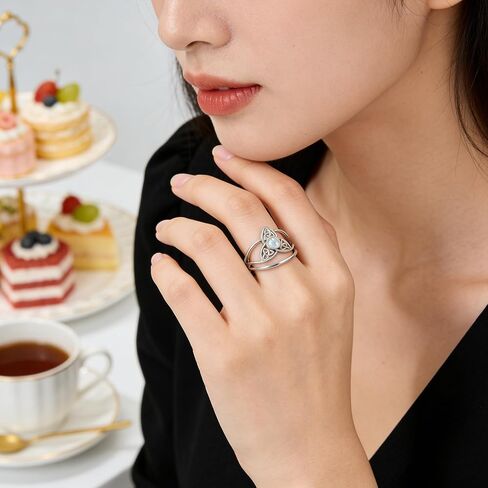 Celtic Moonstone Ring for Women, 925 Sterling Silver Knot Ring with Genuine Moonstone, Fixed Band Irish Inspired Jewelry in Saudi Arabia