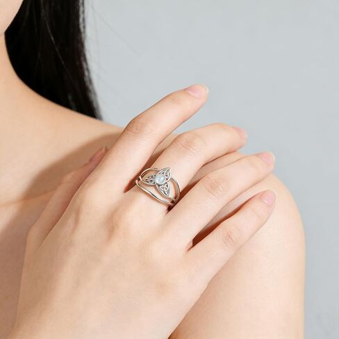 Celtic Moonstone Ring for Women, 925 Sterling Silver Knot Ring with Genuine Moonstone, Fixed Band Irish Inspired Jewelry in Saudi Arabia