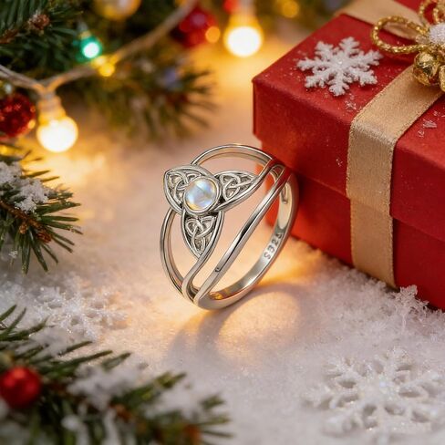 Celtic Moonstone Ring for Women, 925 Sterling Silver Knot Ring with Genuine Moonstone, Fixed Band Irish Inspired Jewelry in Saudi Arabia