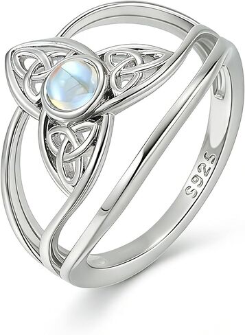 Celtic Moonstone Ring for Women, 925 Sterling Silver Knot Ring with Genuine Moonstone, Fixed Band Irish Inspired Jewelry in Saudi Arabia