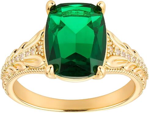 5Ct Engagement ring For Women 14K Gold Cushion Cut Gemstone Ring for Women Vintage Filigree Emerald Gold Ring Gemstone Wedding Anniversary Birthstone Rings Emerald Ring For Women Cubic Zirconia Ring in Saudi Arabia