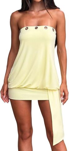 Women Sexy Strapless Eyelet Bodycon Mini Dress Y2K Sleeveless Backless Solid Color Slim Fit Party Short Dresses in Saudi Arabia
