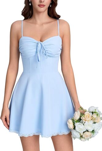 Women Summer Corset Mini Dress Floral Spaghetti Strap Flowy A Line Lace Cute Graduation Short Dresses in Saudi Arabia