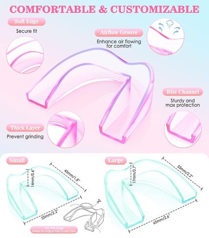Anti Grinding Guard, 2 Color Night Guards for Teeth Grinding,Mouth Guard for Grinding Teeth at Night, 4 Pcs/2 Sizes, Green/Pink in Kuwait