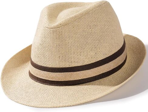 FURTALK Mens Straw Fedora Panama Hat - Breathable Mesh Lining Beach Sun Hat for Travel & Daily 56-60cm 22"-23.6" 7-7 1/2 in Kuwait
