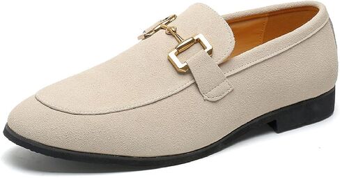 Men's Suede Slip On Dress Loafers Fashion Classic Buckle Business Dress Shoes Casual Driving Party Wedding Copper Chain Loafers in Saudi Arabia