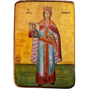Wooden Greek Orthodox Icon of Saint Theodora – Handmade Religious Wood Icon – Byzantine Christian Art – 3.5x2.8 in (9x7 cm) in Saudi Arabia