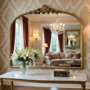 Vintage Baroque Gold Mirror Metal Frame 36x30 Inch, Antique Arched Mantle Retro Oil Rubbed Bronze Ornate Vintage Mirror for Living Room, Fireplace, Entryway, Bathroom in Saudi Arabia