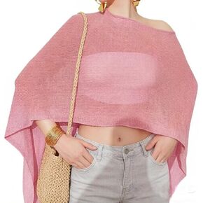Women Shawl Sheer Lightweight Knit Poncho Top Summer Vacation Beach Off The Shoulder Cover Up in Saudi Arabia
