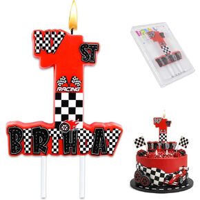 Red Race Car Number 1 Birthday Candle, 3.5×3.2" Checkered Flag Racing Themed 1st Cake Topper Candle for Fast One Party Decorations in Saudi Arabia