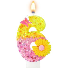 Mauin Blue-Green Sparkle Number Candles, Blue-Green Sparkle Birthday Candles Decorated with Butterflies and Flowers, Suitable for Birthday Parties and Garden-Themed Birthday Cake Decorations(7) in Saudi Arabia