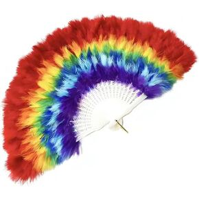 Rainbow Fan, Folding Hand Feather Fans Folding Rave Handheld Fans for Pride Day Parade, Party Performance, Dance, Festival Decorations in Saudi Arabia
