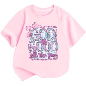 BeWithYou Christian Bow Shirts for Girls Kids Cute God is Good Shirt Religious Jesus Tshirts Kawaii Bible Verse Graphic Tees in Saudi Arabia