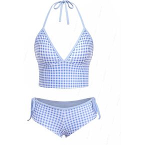 seamoly Women’s Red Gingham Tankini, Two Piece Halter Tank Top with Contrast Trim and Tie Side Boyshorts in Saudi Arabia
