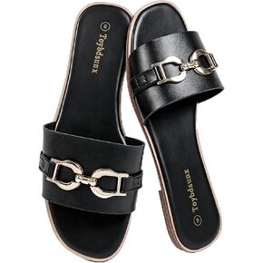 Women's Flat Slide Sandals, Summer Open Toe Slip On Beach Sandals with Cushioned Sole for Vacation Everyday Wear in Saudi Arabia