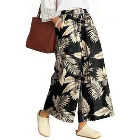 TARSE Womens Wide Leg Linen Capri Pants Summer Elastic Waist Palazzo Trousers Bottoms with Pockets in Saudi Arabia