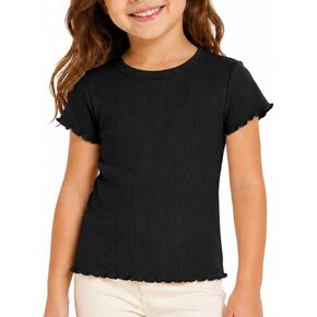 Toddler Girls Ribbed T Shirt, Cotton Blend Short Sleeve Lettuce Trim Tee, Summer Basic Top in Saudi Arabia