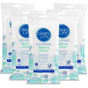 No-Rinse Bathing Wipes by Cleanlife Products, Premoistened and Aloe Vera Enriched for Maximum Cleansing and Deodorizing - Microwaveable, Hypoallergenic, Rinse-Free and Latex-Free (8 Wipes) in Saudi Arabia