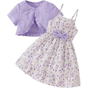 Girls Dresses and Cardigan Outfit, Toddler Dress Girl Sleeveless Floral Outfits Spring Summer Easter Party Clothing in Saudi Arabia