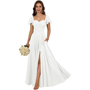 KDTM Chiffon Flutter Sleeve Bridesmaids Dress for Women Pleated A Line Formal Evening Gowns with Slit in Saudi Arabia