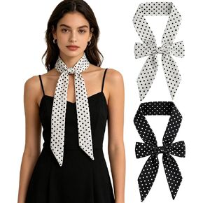2PCS Long Polka Dot Skinny Scarf for Women 50s Polka Dot Scarves for Neck Handbag Accessories Vintage Party Outfit in Saudi Arabia