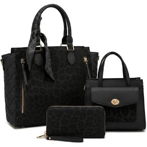 SUMELL Leopard Print Fashion Handbag 3-in-1 Set, Faux Leather Crossbody Bags for Women with Scarf Accessory in Saudi Arabia