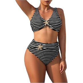 Verdusa Women's Plus Size 2 Pieces Striped Bikini Sets High Waisted Swimsuit Bathing Suit in Kuwait