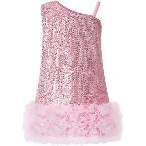 Tutu.kk Girls Sequin Gown Dress One-Shoulder Sparkly Flower Dress Birthday Party Outfit for Girls in Saudi Arabia