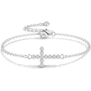 PATISORNA 925 Sterling Silver Bracelets for Women Adjustable Dainty Bracelet Cubic Zirconia 14K Gold Plated Bow Clover Cross Bracelets Waterproof Chain Bracelet for Women in Saudi Arabia