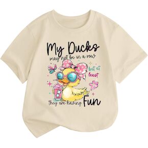 Cute Duck Shirts for Girls Funny Cartoon Graphic Tees Kawaii Bow Short Sleeve Shirt My Ducks Printed Cotton T-Shirt in Saudi Arabia